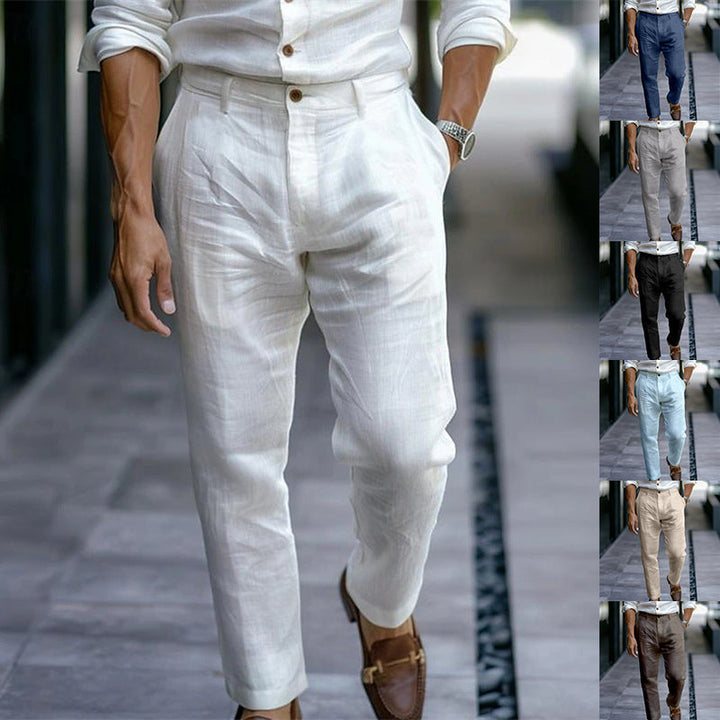 Oskarik - Beige linne tapered byxor