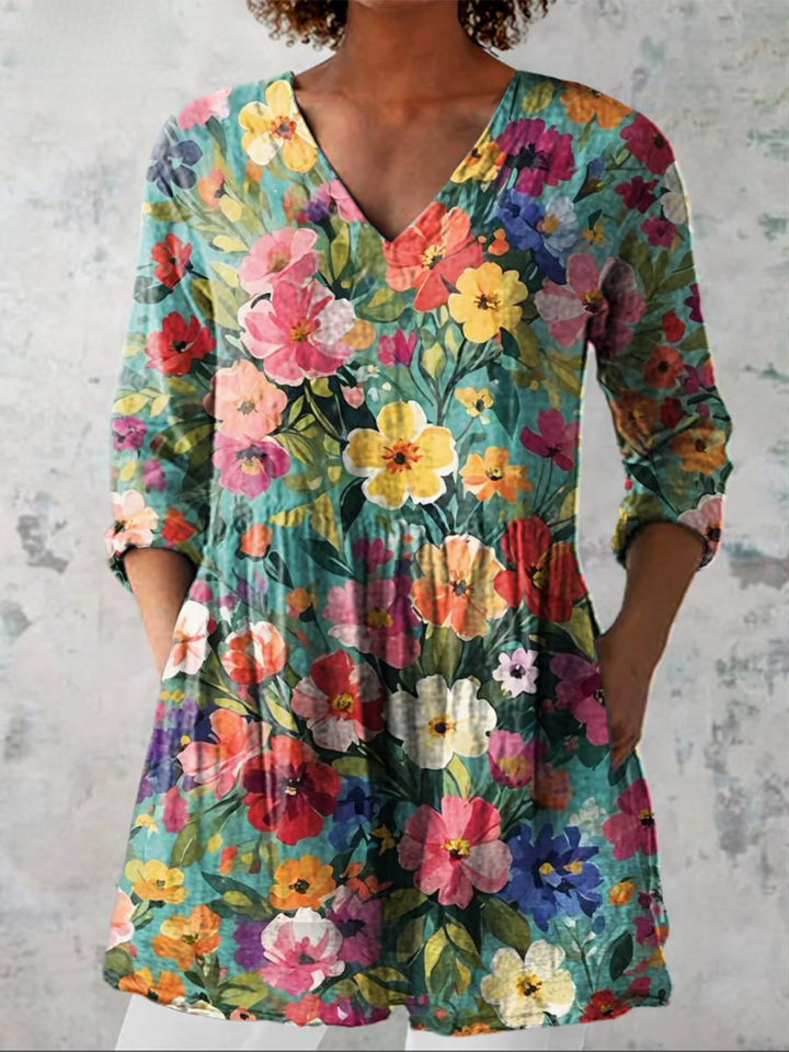 Olia - Long Blouse with Bold Pattern