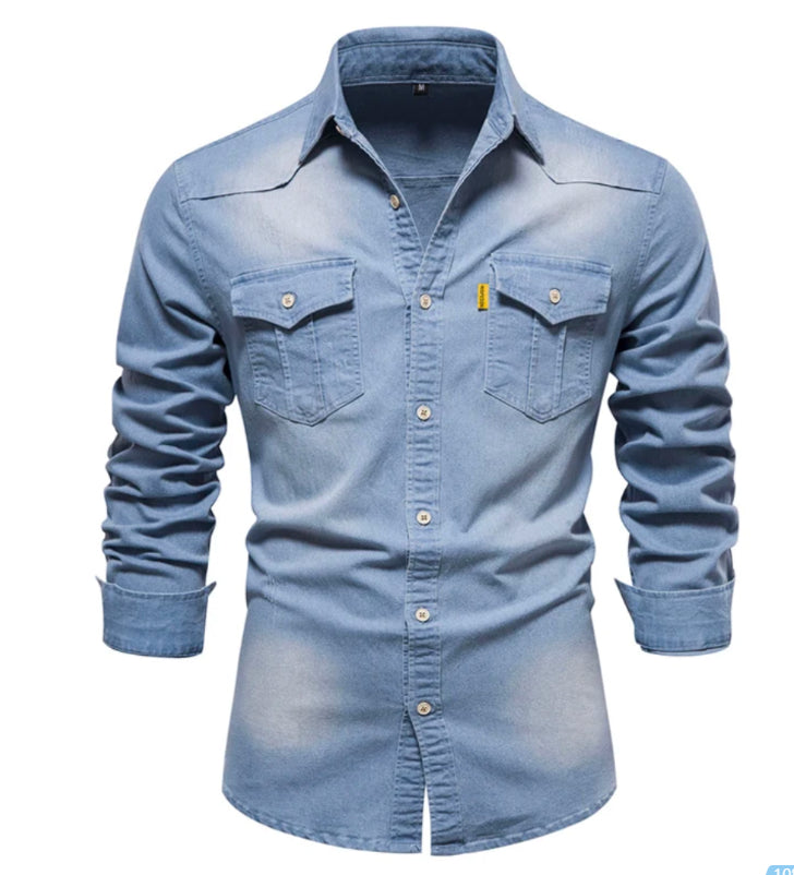 Levi -Zwart denim overhemd met stoere uitstraling