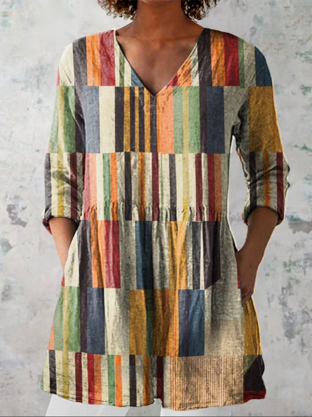Bona - Long Blouse with Bold Pattern