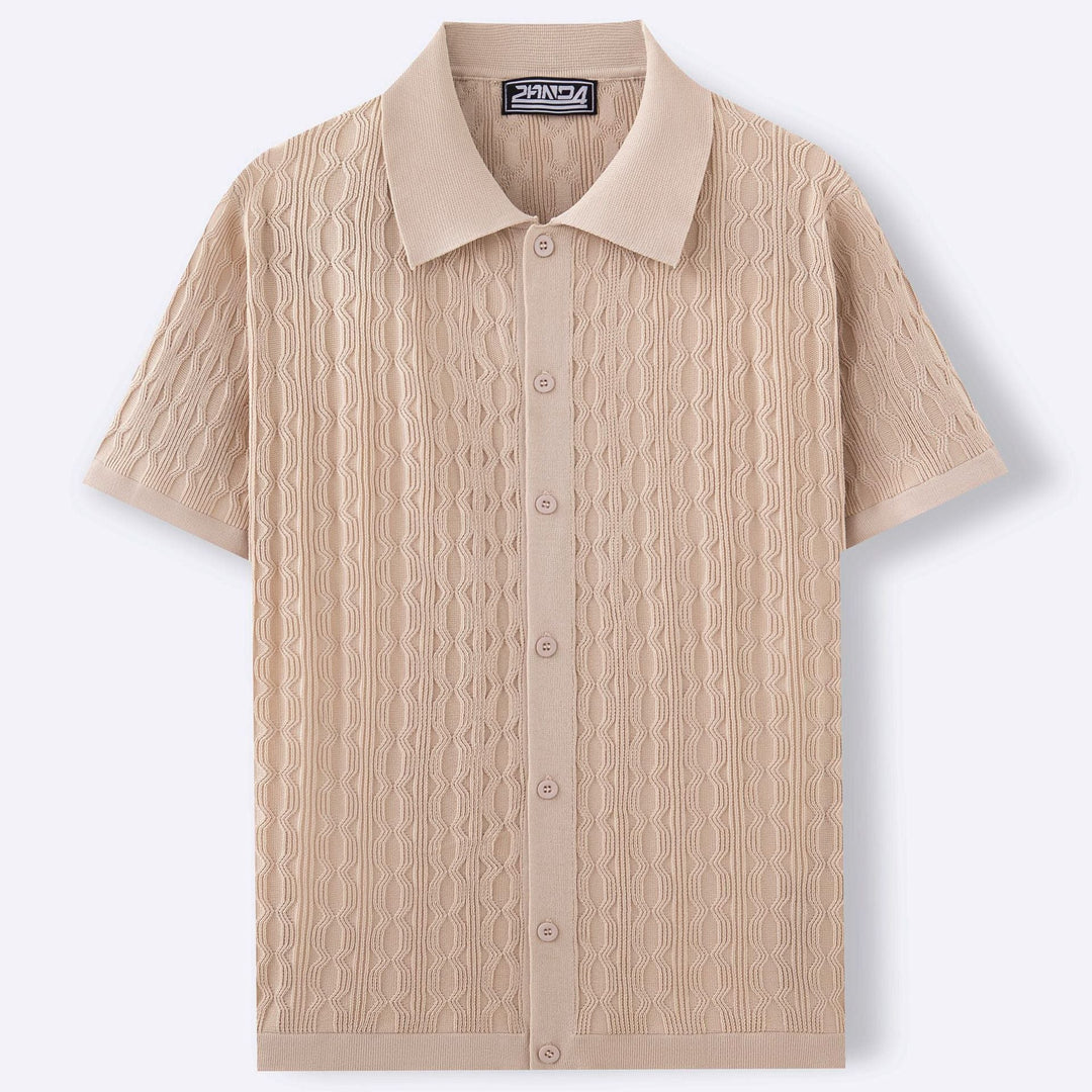 Jorvik - Beige stickad skjorta med raffinerad struktur