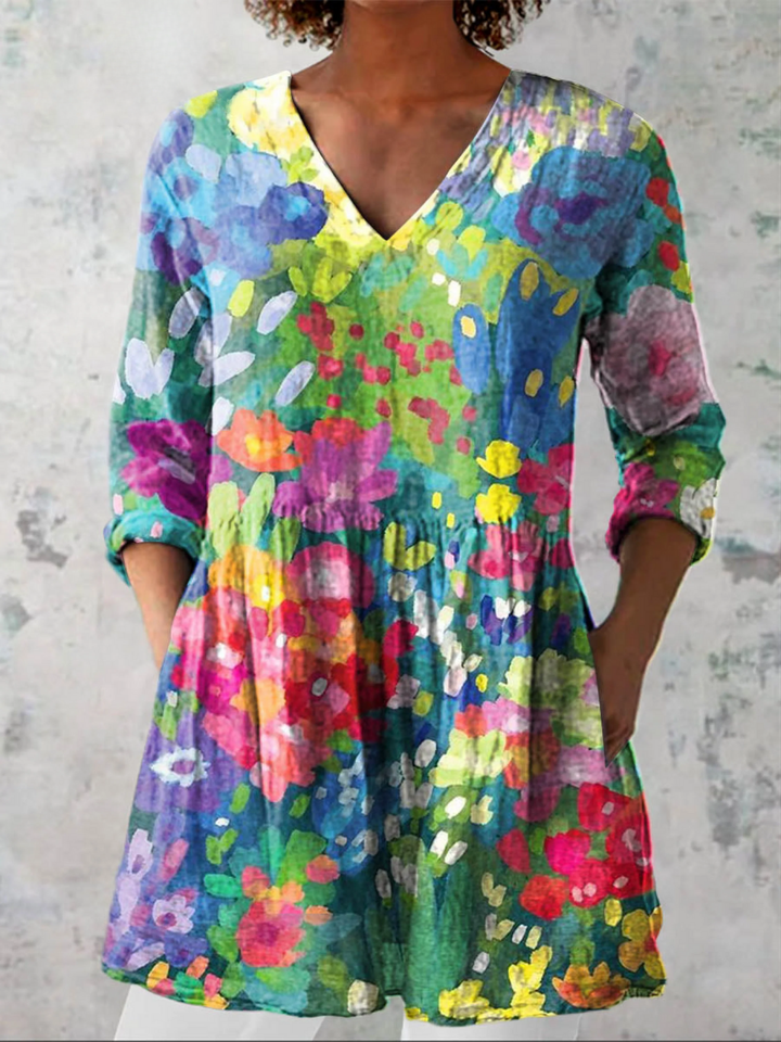 Ira - Long Blouse with Bold Pattern