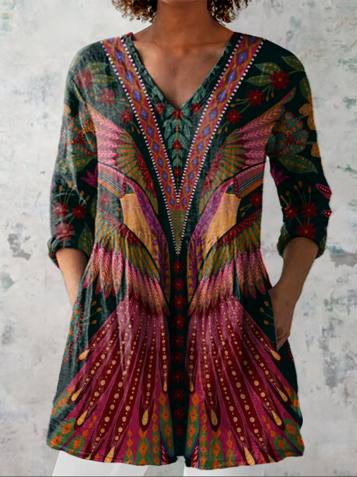 Kira - Long Blouse with Bold Pattern