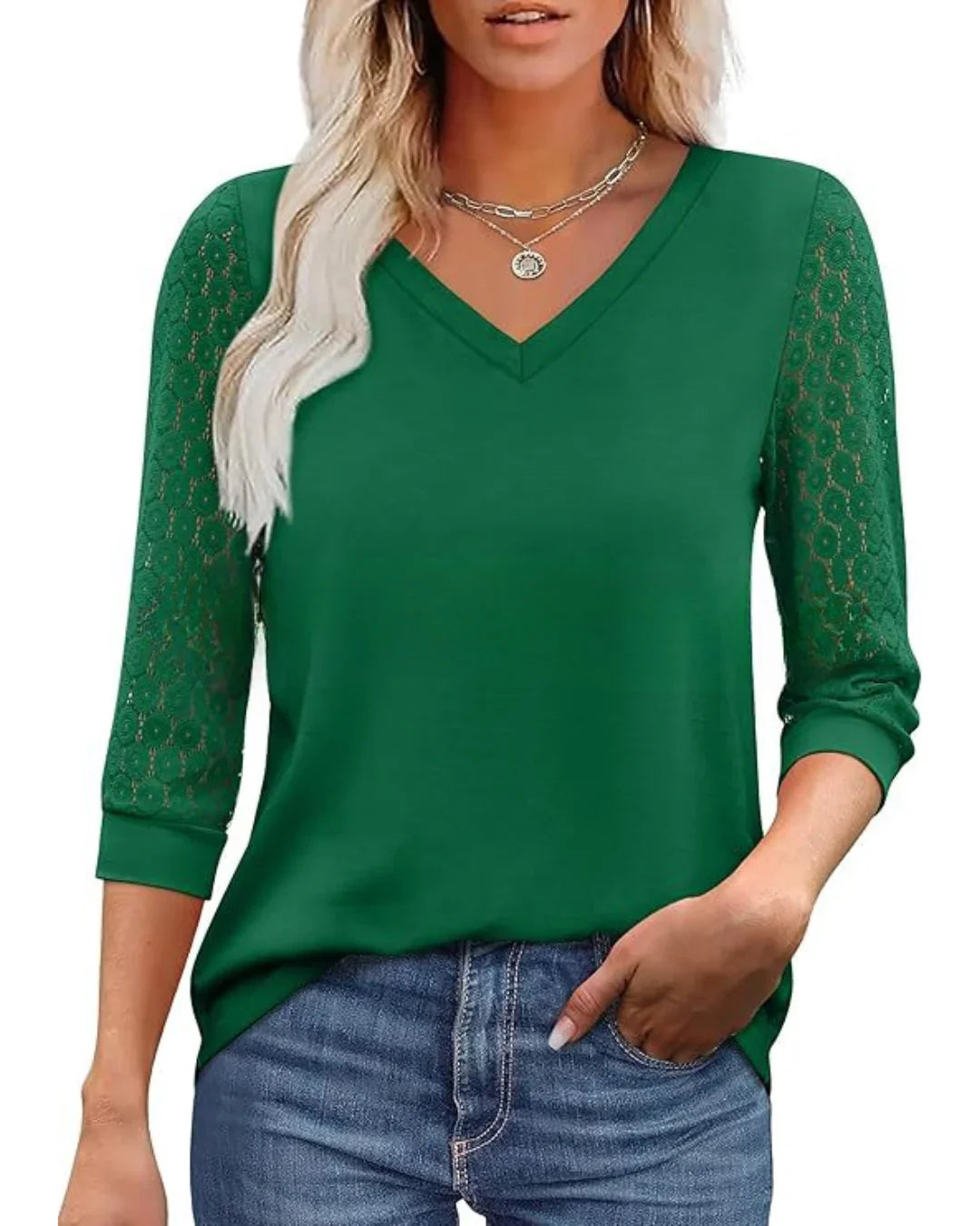 Serapha – Elegant topp med spetsärmar | 1+1 gratis eller 2+3 erbjudande