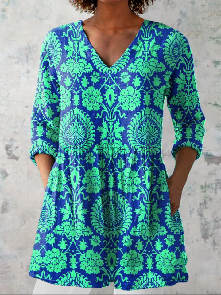 Sonia - Long Blouse with Bold Pattern