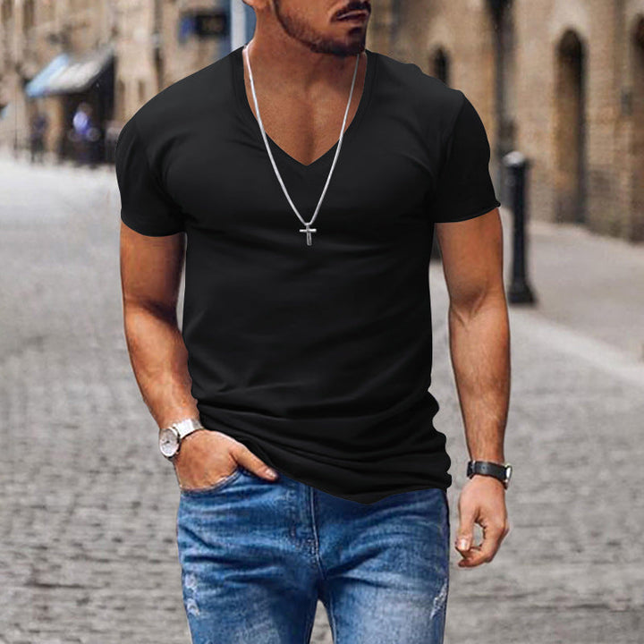 Arvid – Svart V-Hals T-shirt för Dagligt Komfort