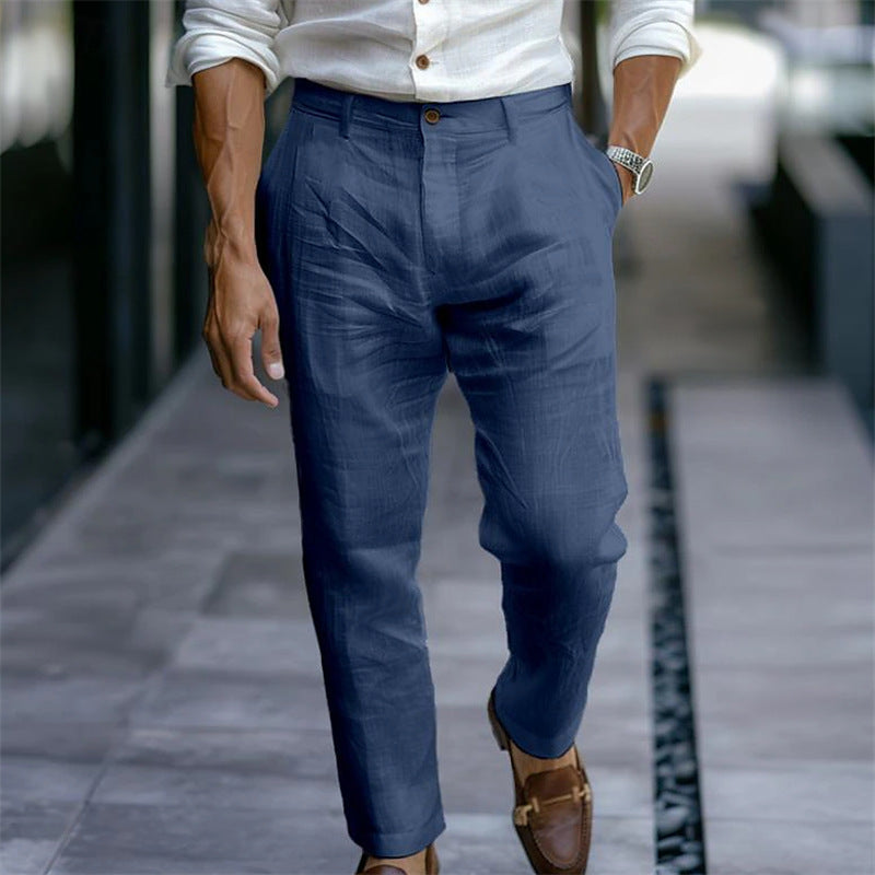 Oskarik - Beige linne tapered byxor