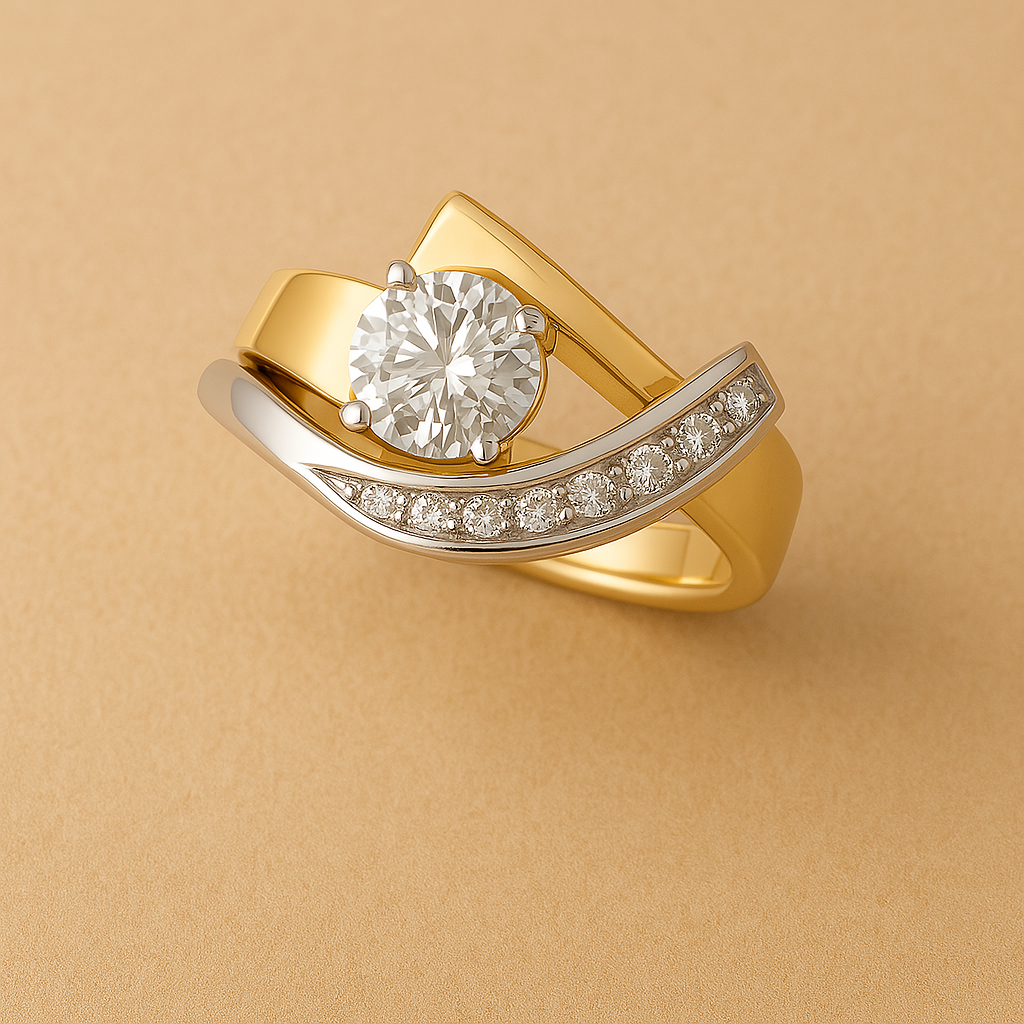 Vera Zirconia Ring | Vintage Irregular Geometric, Silver and Gold Plated Copper