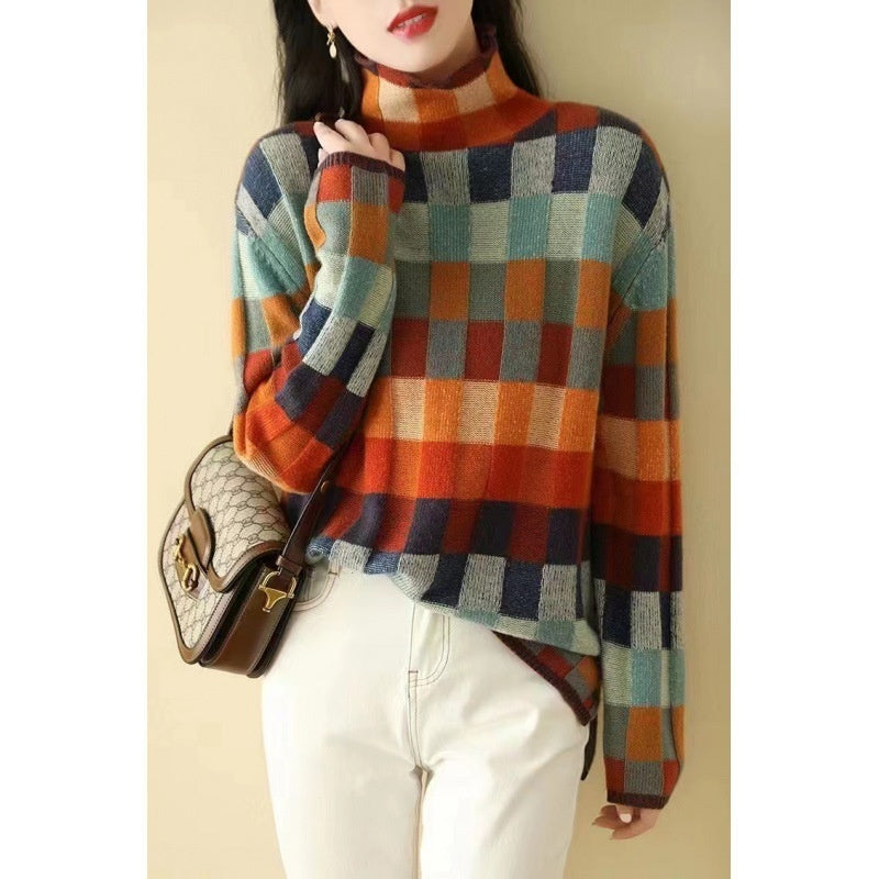 Umina Blockstickad tröja med hög krage
