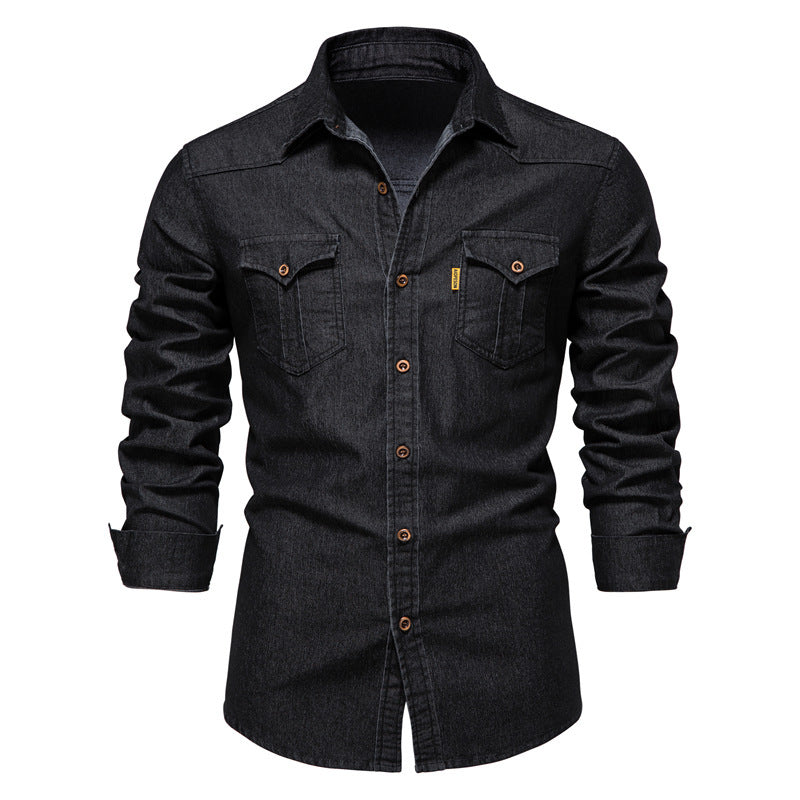 Levi -Zwart denim overhemd met stoere uitstraling