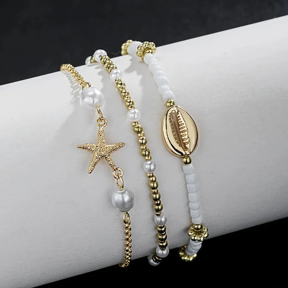 Gala Star Anklet Set | 3-Piece Waterproof Alloy Bohemian