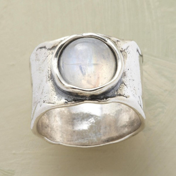 Blythe Moonstone Ring | Silver Alloy, Geometric Design