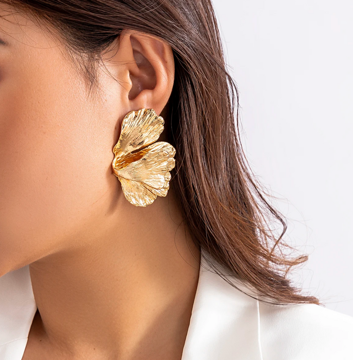 Gleam Gold Earrings | 18K Gold Plated Gingko Biloba Design for Women