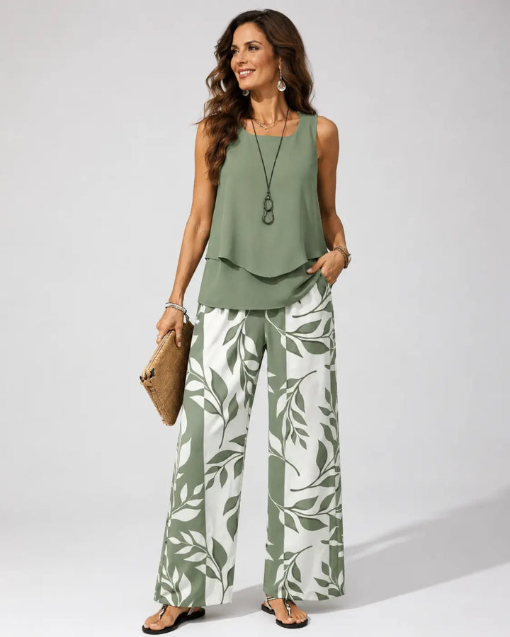 Petronila Sage Green Botanical Two-Piece Set