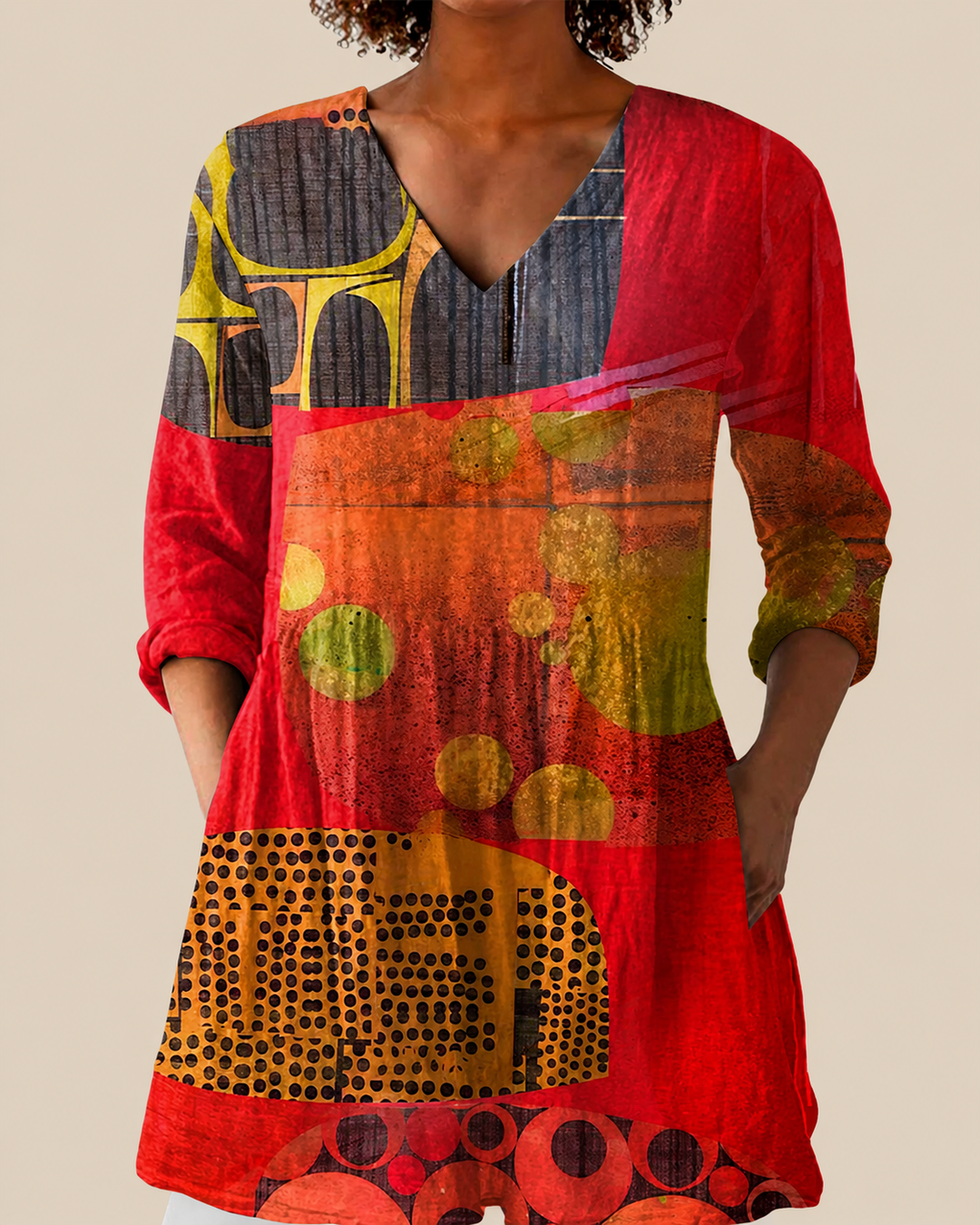 Lany - Long Blouse with Bold Pattern