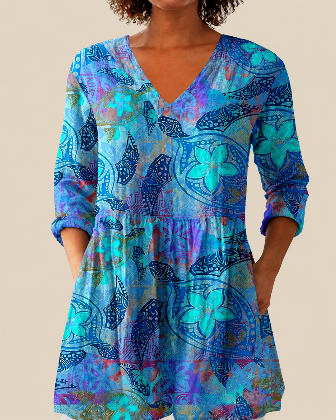 Tania - Long Blouse with Bold Pattern