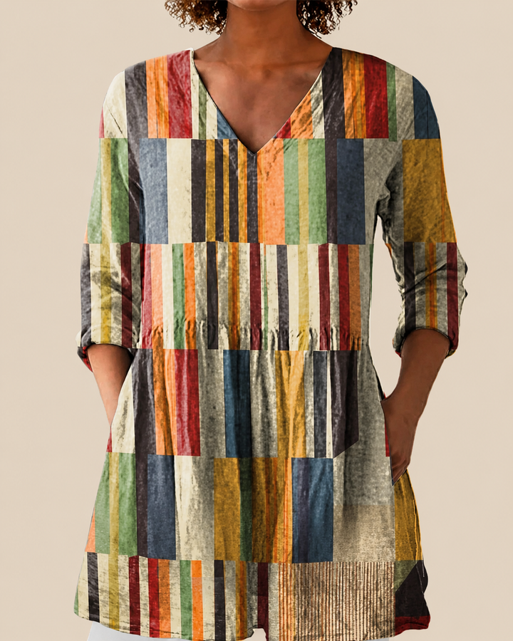 Bona - Long Blouse with Bold Pattern