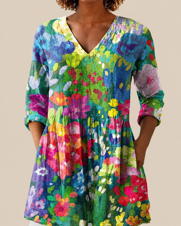 Ira - Long Blouse with Bold Pattern