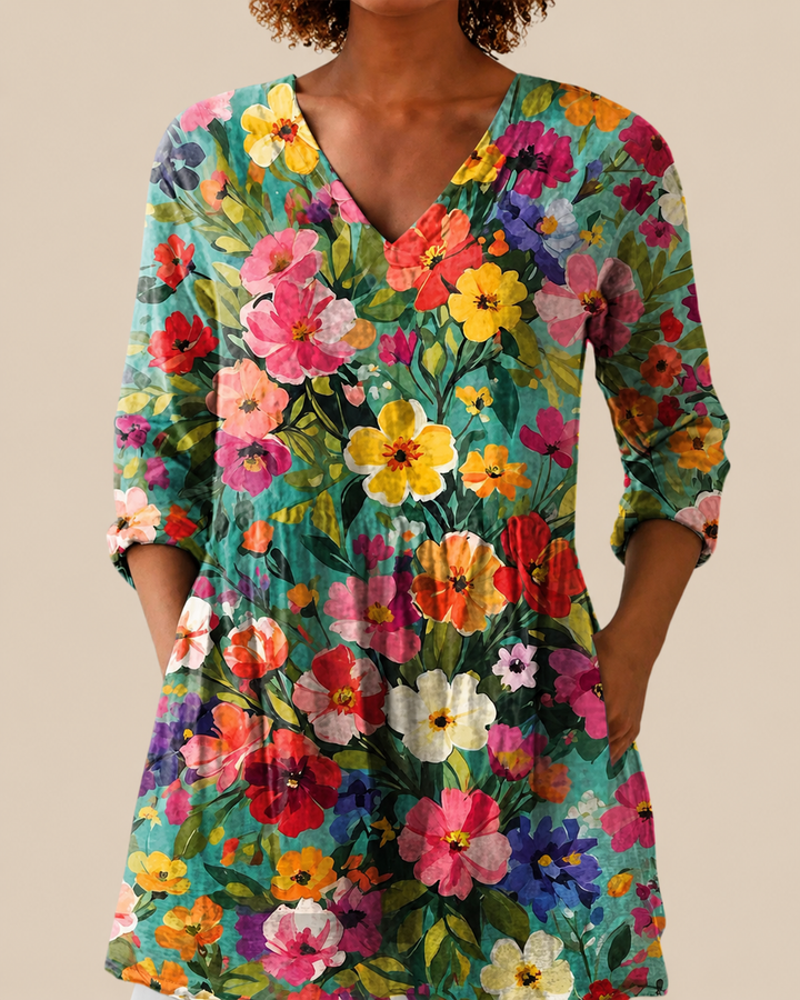 Olia - Long Blouse with Bold Pattern