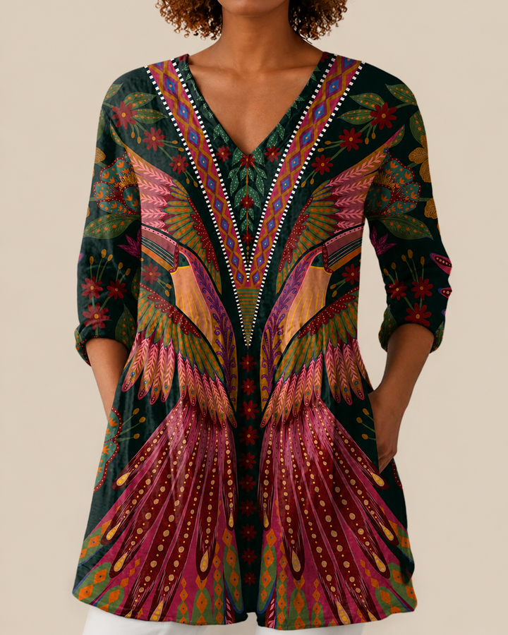 Kira - Long Blouse with Bold Pattern