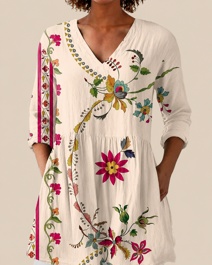 Lara - Long Blouse with Bold Pattern