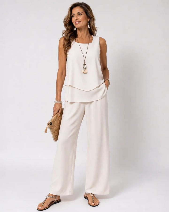 Leandra Satin Cream Two Piece Set