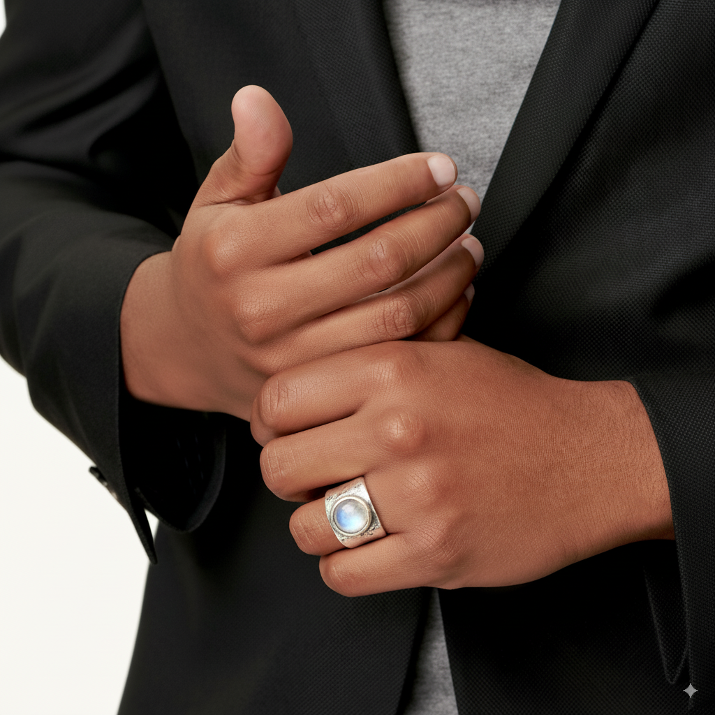 Blythe Moonstone Ring | Silver Alloy, Geometric Design