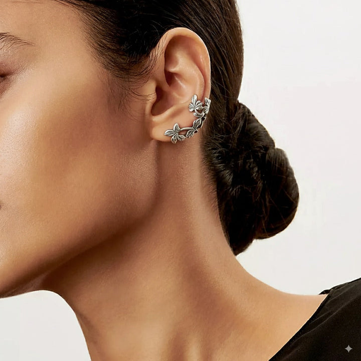Liora Silver Leaf Earrings | Vintage Style, Textured Silver Finish