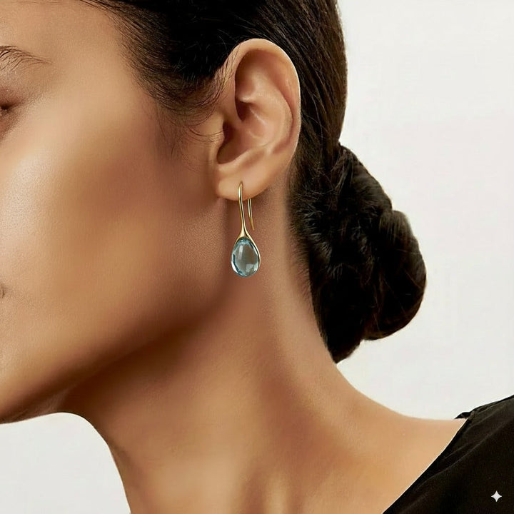 Gala Gold Drop Earrings | Elegant Teardrop Design with Crystal Inlay