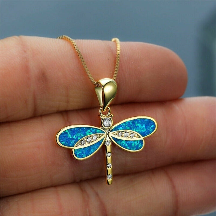 Dara Dragonfly Necklace | Gold Alloy with Opal Pendant