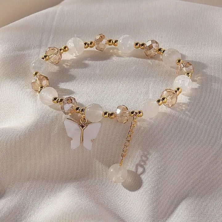 Blythe Butterfly Bracelet | Beaded Stretch with Faceted Crystal-Like Beads