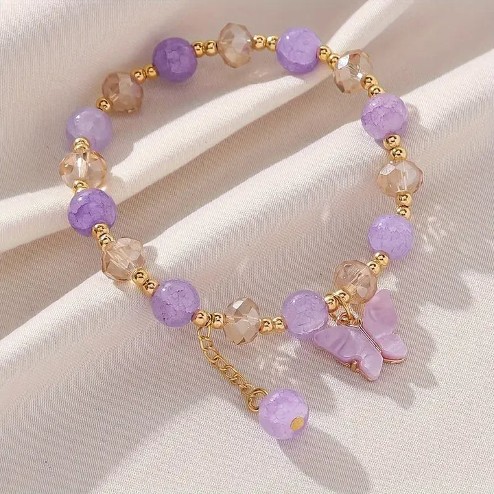 Blythe Butterfly Bracelet | Beaded Stretch with Faceted Crystal-Like Beads