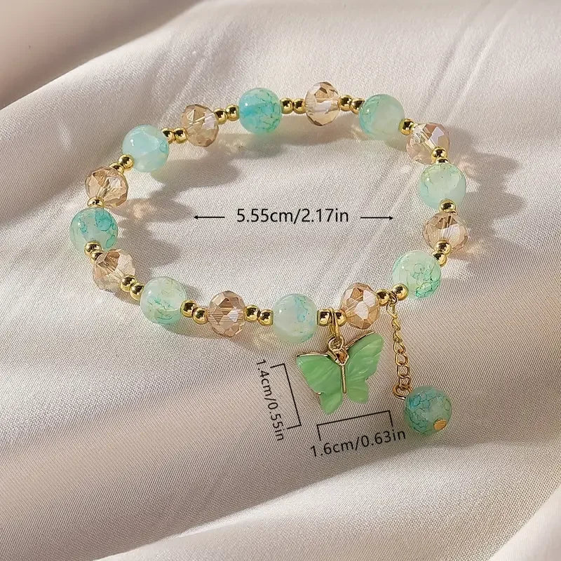 Blythe Butterfly Bracelet | Beaded Stretch with Faceted Crystal-Like Beads
