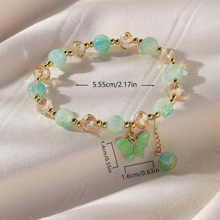 Blythe Butterfly Bracelet | Beaded Stretch with Faceted Crystal-Like Beads