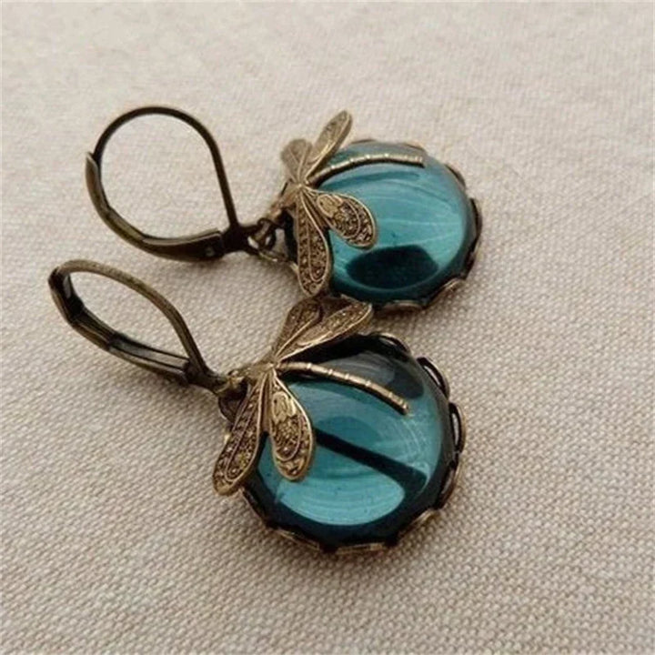 Dara Gold Earrings | Antique Dragonfly Design with Crystal Accents