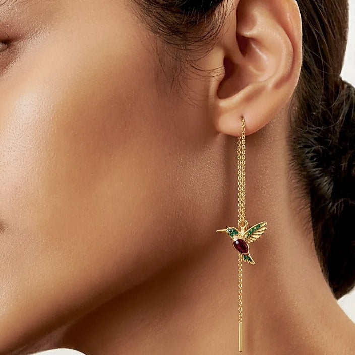 Hera Enamel Earrings | Hummingbird Design with Zirconia Accents for Women