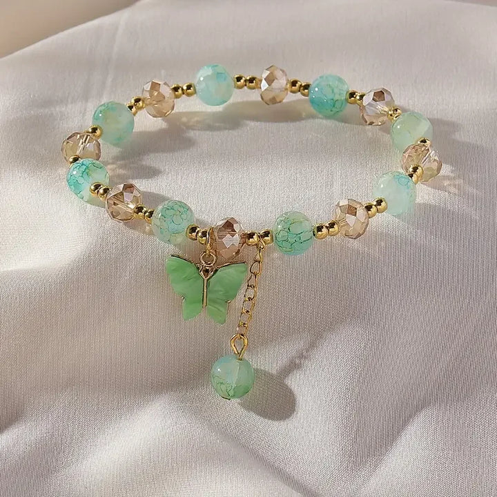 Blythe Butterfly Bracelet | Beaded Stretch with Faceted Crystal-Like Beads