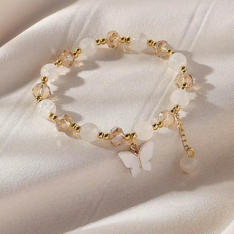 Blythe Butterfly Bracelet | Beaded Stretch with Faceted Crystal-Like Beads