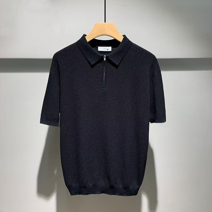 Miro - Sandfärgad stickad polo med raffinerad textur