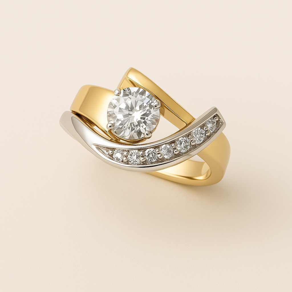 Vera Zirconia Ring | Vintage Irregular Geometric, Silver and Gold Plated Copper