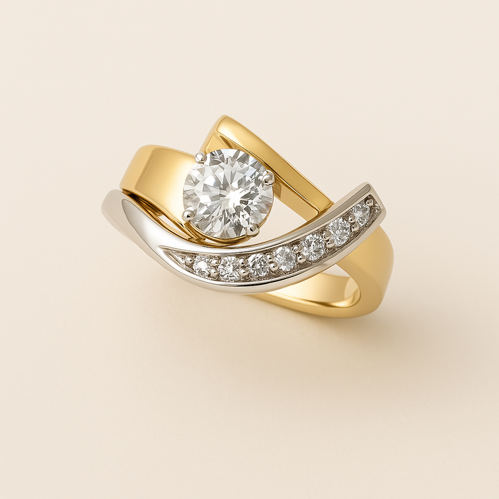 Vera Zirconia Ring | Vintage Irregular Geometric, Silver and Gold Plated Copper