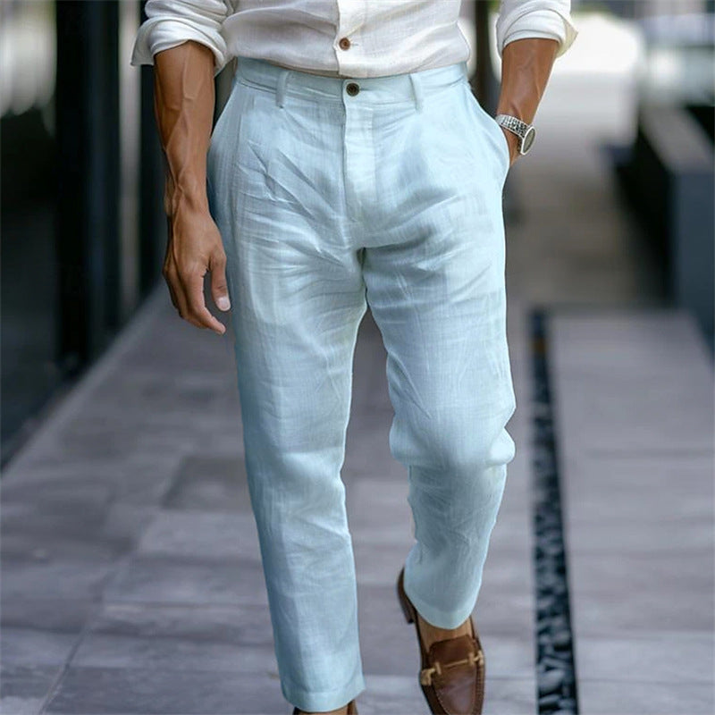 Oskarik - Beige linne tapered byxor