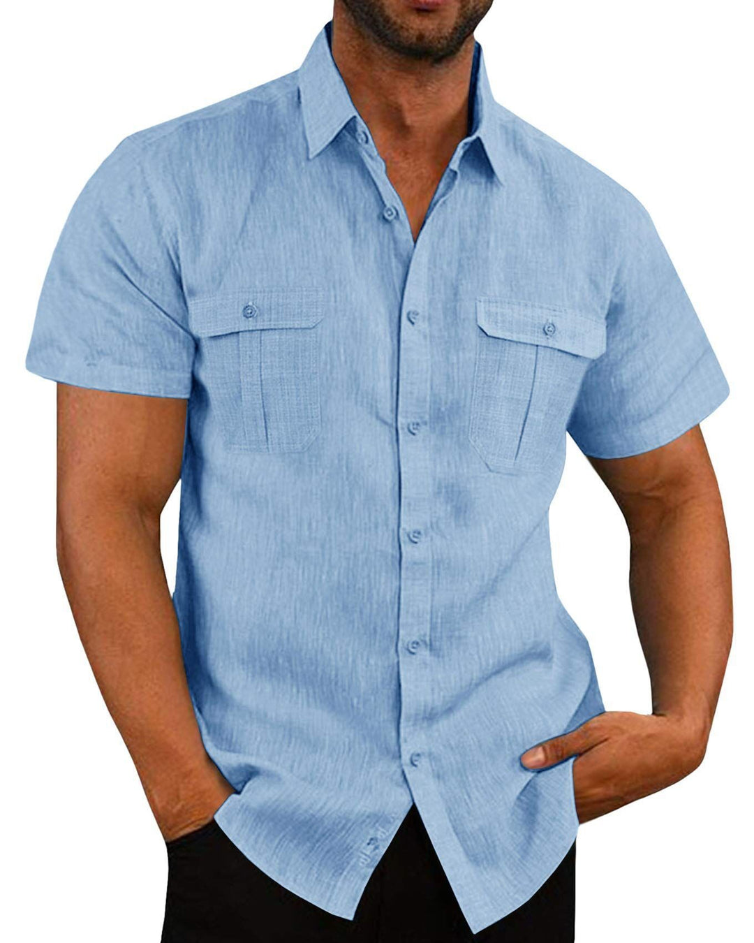 Orvin -Lichtblauw zomershirt met borstzakken