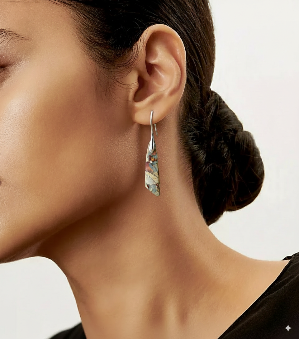 Vera Natural Stone Earrings | Copper Hook, Geometric Water Droplet Design