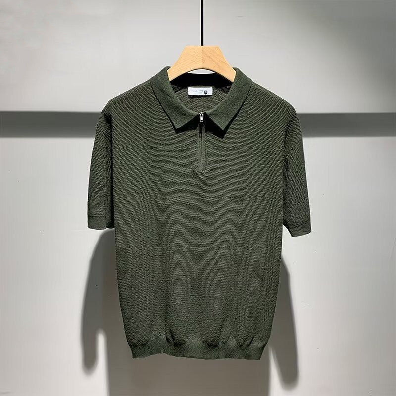 Miro - Sandfärgad stickad polo med raffinerad textur