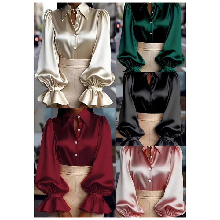 Nessa – Satinblus med statementärmar