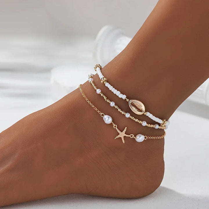 Gala Star Anklet Set | 3-Piece Waterproof Alloy Bohemian