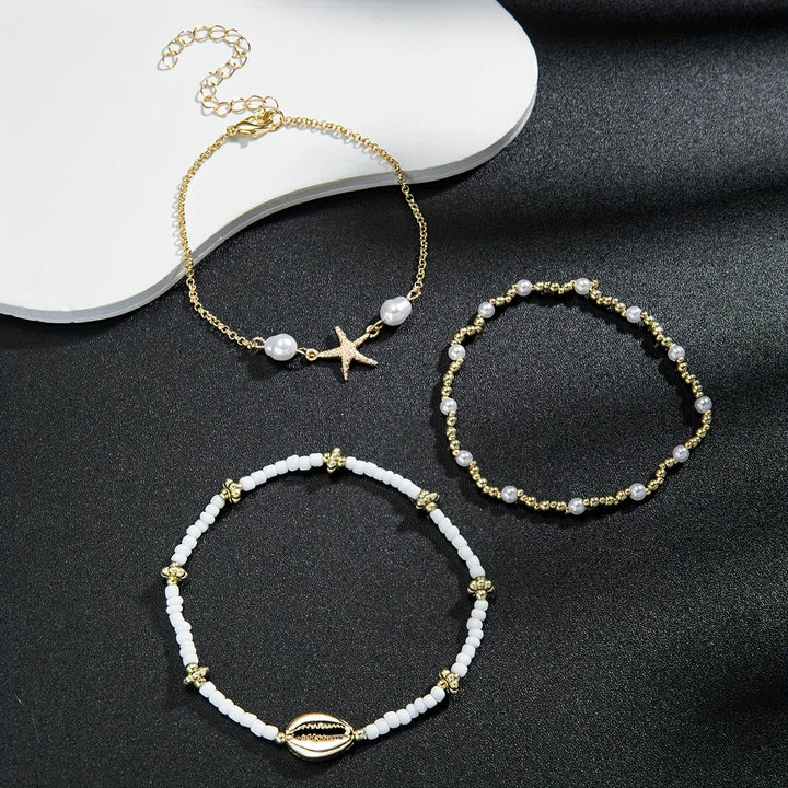Gala Star Anklet Set | 3-Piece Waterproof Alloy Bohemian