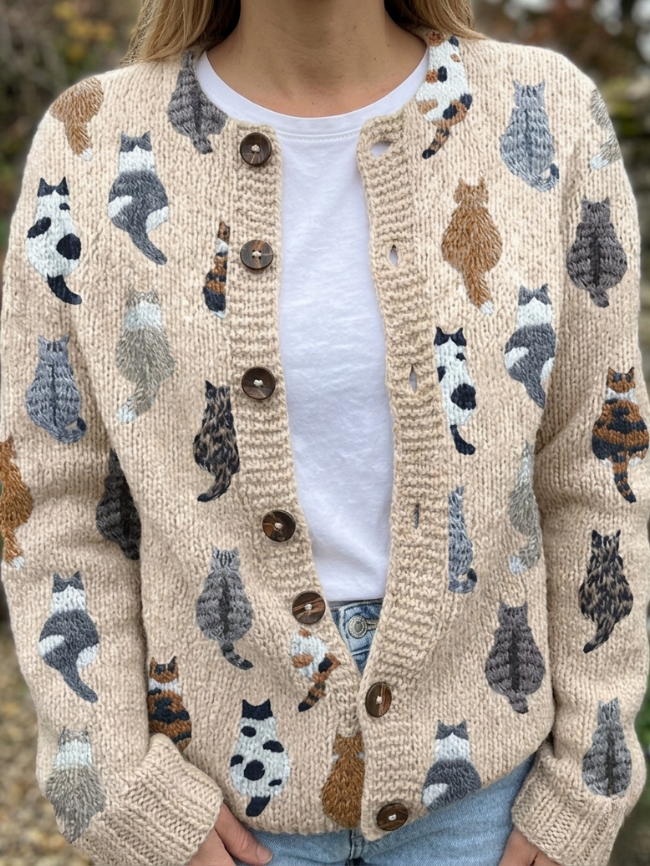 Charlotte Cozy Cat Print Cardigan