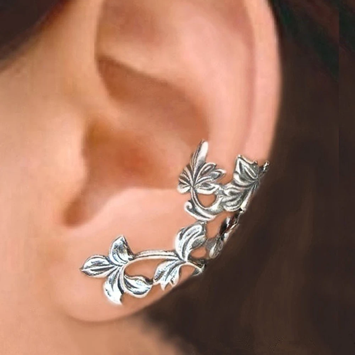 Liora Silver Leaf Earrings | Vintage Style, Textured Silver Finish